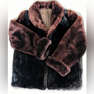 Vintage Mouton Jacket Sears & Roebuck Black/Brown with Maroon Hues size Large